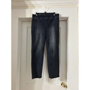 Spanx Jeans Womens XL Black Pull On High Rise Straight Leg Dark Wash Black Denim